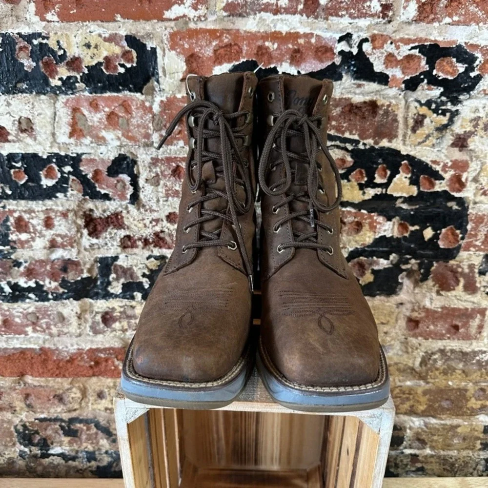 Tony Lama RR3044 Mens 10EE Brown Leather Steel Toe Work Boots 3R Series Lace Up